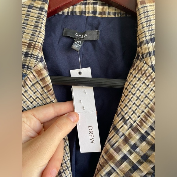 NWT DREW|| Anthropologie Plaid Blazer. Beige with Navy/Denim edge detail… - Picture 3 of 9